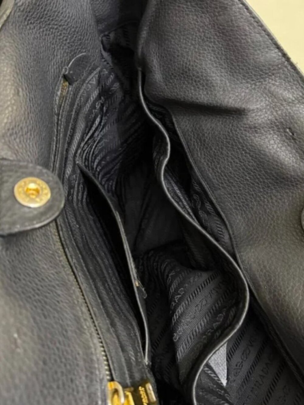 Prada Black Pebbled Leather Large Tote Bag Gold Hardware Shoulder Strap - Picture 8 of 13